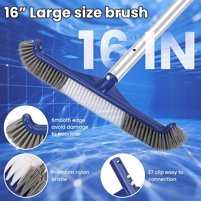 Swimming Pool Cleaning Kit - Includes Pool Skimmer Net, 18" Pool Brush with 5ft Adjustable Pole, Pools Maintenance Kits for Inground & Above Ground Swimming Pools, Removes Debris