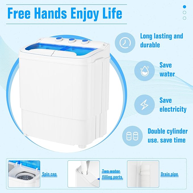 Superday Portable Washing Machine, 18lbs Small Washing Machine and Spin Dryer Combo, Mini Twin Tub Laundry Machine for Camping, Apartments, Dorms, College Rooms, RV, Delicates, Blue