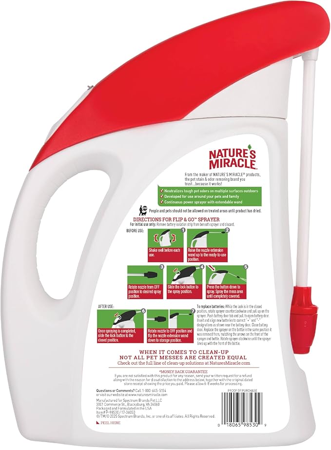 Nature’s Miracle Outdoor Stain & Odor Remover, 64 fl oz, Removes Dog & Cat Messes, Convenient Flip & Go Sprayer, Ready-to-Use, Multi-Pet & Multi-Mess Formula