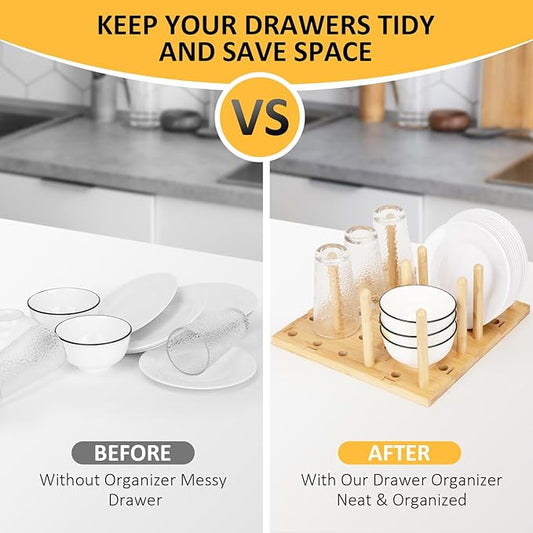 Peg Board Drawer Organizer for Kitchen | Kitchen Drawer Organizers for Dishes Plates Bowls Condiment Spice | Pegboard Organizer for Cabinet RV Storage, 2 Boards&12 Pegs (DD212)