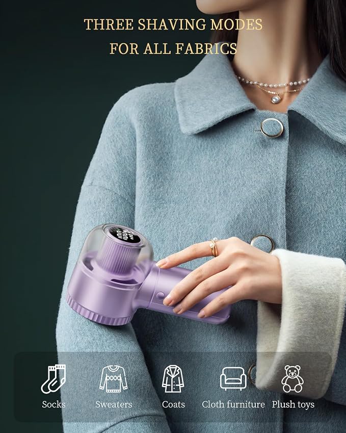 Fabric Shaver with Lint Brush, Large Lint Shaver with Digital Display | 3-Speeds Lint Remover with 6-Leaf Blades, 1200mAh Electric Sweater Shaver to Remove Pilling for Clothes, Furniture - Image 5