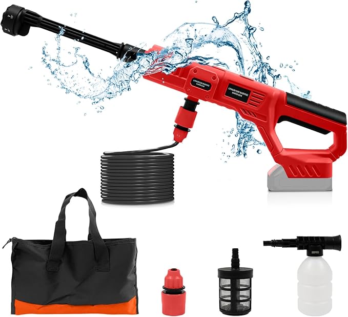 Cordless Portable Cleaning Tool Compatible with Milwaukee 18V Battery, 800 PSI Brushless Handheld Cleaner Tool with 6 in 1 Nozzle, 16.4ft Hose, for Car, Garden, Floor, Fence Cleaning (NO Battery)