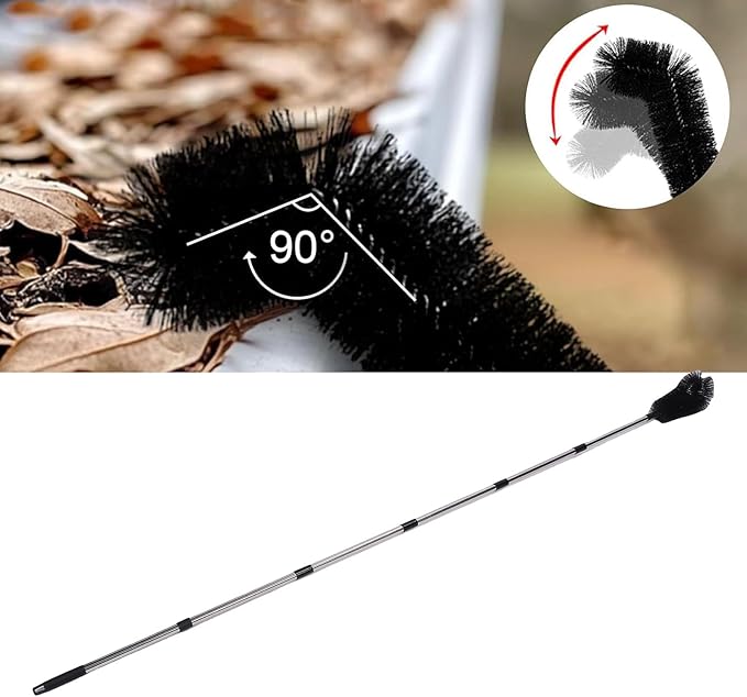 Diydeg Gutter Cleaning Tools from The Ground, 9.5ft Reach Telescopic Rain Gutter Cleaner with Quick Connect Adapter, Bendable Nylon Brush & Rotating Mirror for Garden Hose