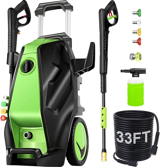 Commowner𝟓𝟎𝟎𝟎𝐏𝐒𝐈 𝐏𝐫𝐞𝐬𝐬*𝐮𝐫𝐞 𝐂𝐥𝐞𝐚*𝐧𝐞𝐫with 33ft Hose, Foam Cannon, 4 Tips, Green