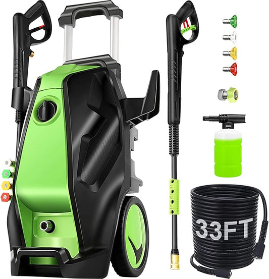 Commowner𝟓𝟎𝟎𝟎𝐏𝐒𝐈 𝐏𝐫𝐞𝐬𝐬*𝐮𝐫𝐞 𝐂𝐥𝐞𝐚*𝐧𝐞𝐫with 33ft Hose, Foam Cannon, 4 Tips, Green
