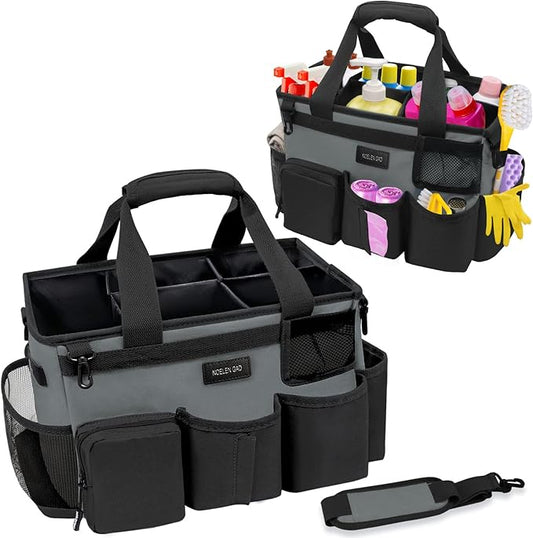 Wearable Cleaning Caddy Bag, Large Cleaning Supply Tote with Adjustable Shoulder and Waist Straps for Housekeepers (Grey)