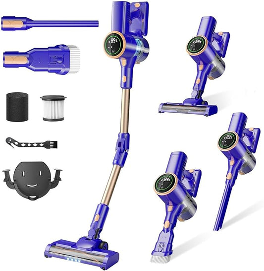 Cordless Vacuum Cleaner, 180° Bendable Wand Stick Vacuum Cleaners with LED Touch Screen, 8-in-1 Lightweight Rechargeable Vacuum with 1.5L Dust Cup for Home Hard Floor Low-Pile Carpet