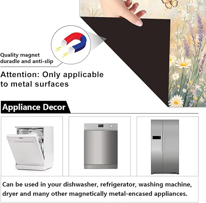 Dishwasher Magnet Cover 23x26 in Watercolor Daisies and Butterflies in Pastel Scene Magnetic Dishwasher Cover for Kitchen Appliance Decoration Front Panel Sticker Home Decor