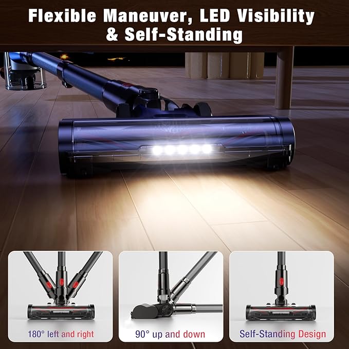 Cordless Vacuum Cleaner, 450W 40Kpa Stick Vacuum with Powerful Suction, 50Mins Vacuum Cleaners for Home, Anti-Tangle Brush, 8 in 1 Lightweight Vacuum for Hard Wood Floor Carpet Pet Hair