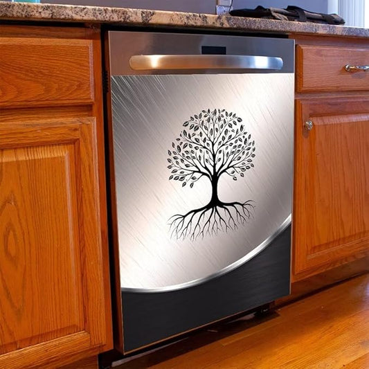Magnetic Dishwasher Sticker Kitchen Stainless Steel Design Tree Pattern Refrigerator Magnetic Cover Decal Reusable Fridge Panel Decal Decor,23W x 26H inchse