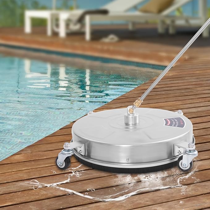 18-inch Driveway Pressure Washer Surface Cleaner, Surface Cleaner with 4 Wheels and 33.9-Inch Long Pole, 5000 PSI 4 GPM Stainless Steel Surface Cleaner for Houses, Driveways, Decks, Patios, Gardens