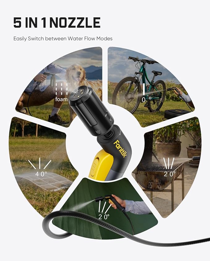 Fanttik NB10 Fold Cordless Electric Pressure Washer, Foldable Sprayer Washer w/3.2gal Tank, HD LED Display, 5-in-1 Nozzle, Max 220PSI, with Camping Light, Type-C Charging, for Patio, Camping
