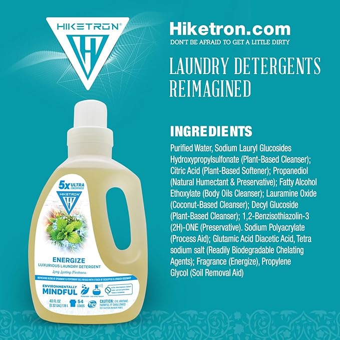 Hiketron Energize Liquid Laundry Detergent, 5x Ultra Concentrated, Tough Stains, Long Lasting Scent (80 Fl Oz, Pack of 2)