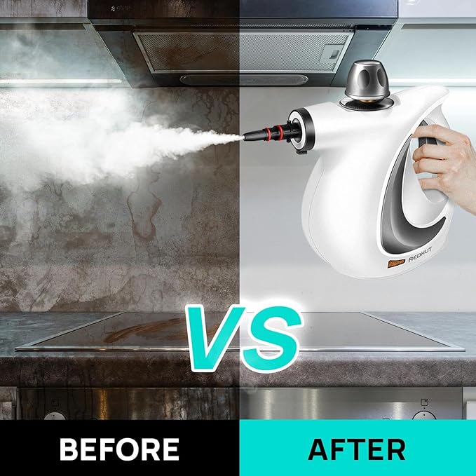 Steam Cleaner, Pressurized Multi-Surface Natural Handheld Steam Cleaner for home with 12pcs Accessories & Safety Lock – Steamer for Cleaning Home Use, Tile, Grout, Window