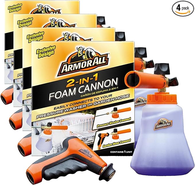 Armor All 2-in-1 Foam Cannon Kit,Car Cleaning Kit Connects to Power Washers and Garden Hoses for Vehicle Cleaning,Includes Foam Cannon,Foam-Applicator and Ergonomic Adaptor,(Pack of 4)