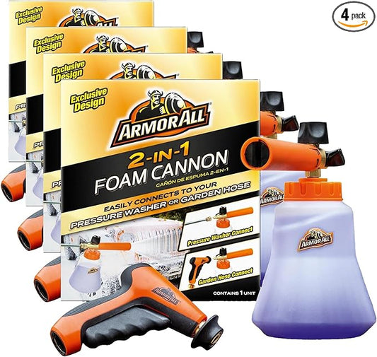 Armor All 2-in-1 Foam Cannon Kit,Car Cleaning Kit Connects to Power Washers and Garden Hoses for Vehicle Cleaning,Includes Foam Cannon,Foam-Applicator and Ergonomic Adaptor,(Pack of 4)