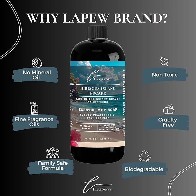 Lapew Hibiscus Island Escape Scented Cleaning Bundle | Carpet Deodorizer Powder (16 oz) & Mop Soap Concentrate (36 oz) | Pet-Friendly Odor Eliminator