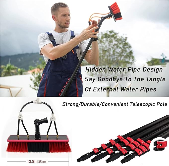 Solar Panel Cleaning Brush 23.6ft Aluminium Telescopic Pole for Cleaning Windows Solar Panels Greenhouse Roof Cleaning Tool / 35cm Brush Head,35cmbrushhead-9M/30FT