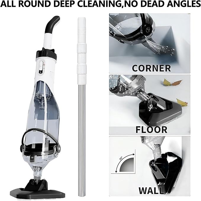 Handheld Spa Hot Tub Vacuum- Cordless Above Ground Pool Cleaner with 60" Extendable Pole, 60 Mins Running Time, 19 Gallons/Min Powerful Suction, Ideal for Cleaning Debris and Sand Underwater