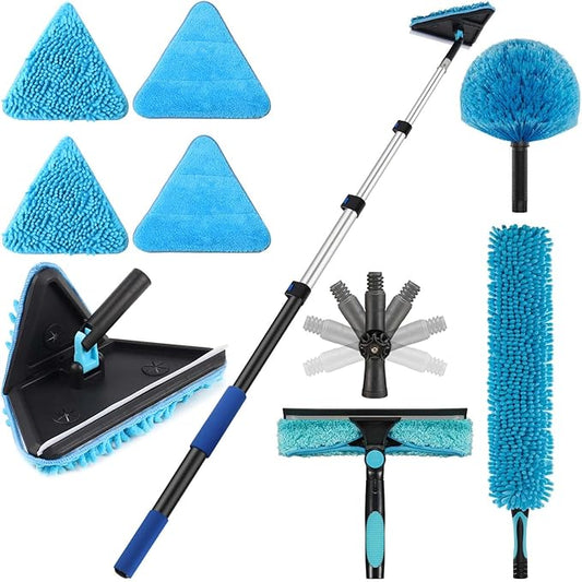 25 Foot High Ceilings Baseboard Wall Cleaner Mop with 18 Ft Extension Pole, Cobweb Duster, Window Cleaning Squeegee Kit (18ft)