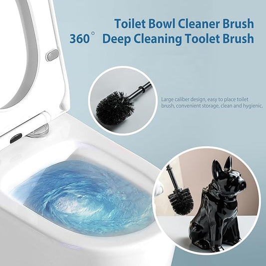 Shar Pei Hideaway Toilet Brush Holder - Concealed Brush Storage, Modern Black Ceramic Bathroom Organizer with Sturdy Brush & Foam Protection, Dog Lover Gift