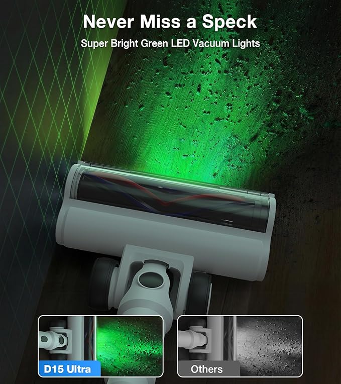 Cordless Vacuum Cleaner, 55Mins Vacuum Cleaners for Home, 15-in-1 Self-Standing Stick Vacuum with LED Light, Anti-Tangle & Wall Mount Charge, Lightweight Vacuum for Hard Floors Carpets Pet Hair