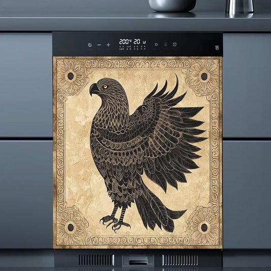 Black Eagle Home Appliance Dishwasher Magnetic Door Panel Sheet, Animal Eagle Dishwasher Magnet Front Cover, Retro Style Magnets Skin Cover for Refrigerator - 23" W x 26" H Magnetic