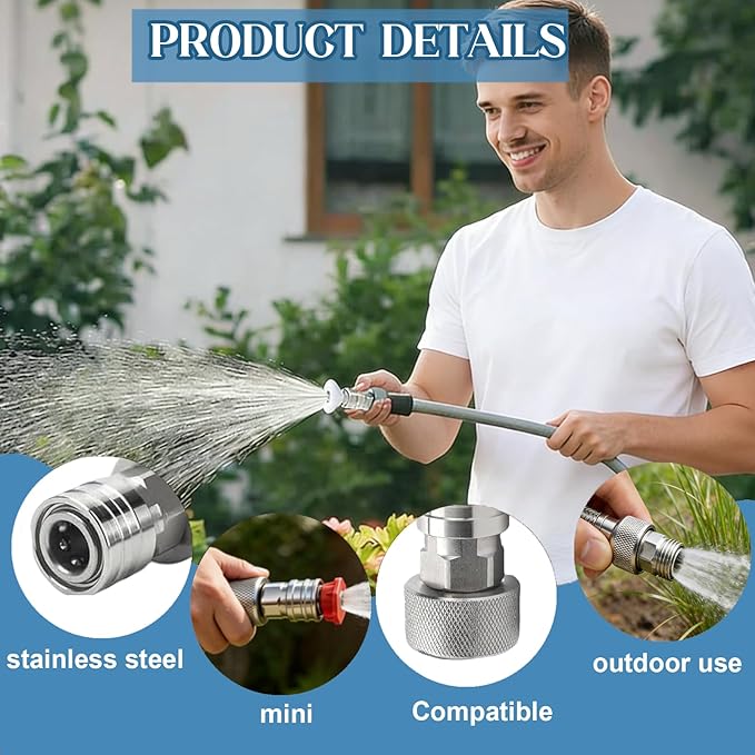 Garden Hose to Pressure Washer Adapter, 3/4” GHT to 1/4” Quick Connect with 5 Multiple Degrees Nozzle, Garden Hose Pressure Washer Attachment for Car Wash or Watering the Flowers