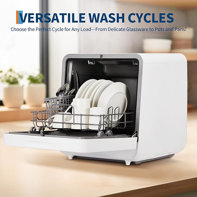 Portable Countertop Dishwasher with Large Display - Dual Water Inlet Modes, 2-In-1s Auto-Fill, 72℃ Hot Air Drying, No Installation, Ideal for Small Apartments
