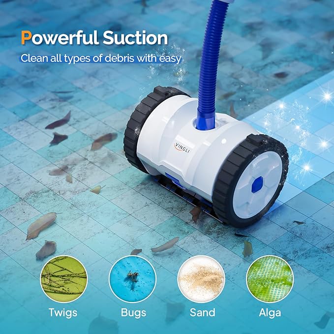 VINGLI Automatic Pool Cleaner for Inground Pools – Suction-Side Pool Vacuum with Powerful Wall-Climbing, 40FT Tangle-Free Hose, Ultra-Quiet Operation – Navy Blue & White