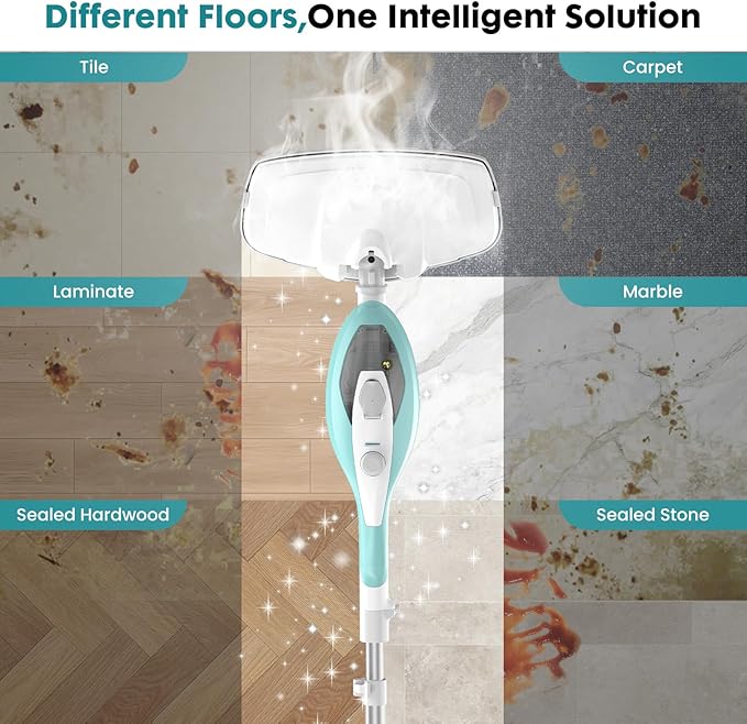 OLIXIS 10-in-1 Steam Mop, 1550W Detachable Handheld Steam Cleaner for Floor Cleaning, 16FT Cord, 2 Washable Pads, Multi-Purpose Floor Steamer for Hardwood, Carpet, Tile, Grout, Windows, White Green