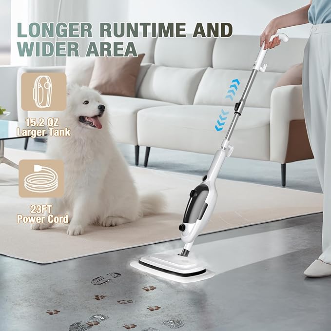 11-in-1 Steam Mop, Powerful Handheld Steam Cleaner for Home with 23FT Cord &15.2 OZ Water Tank, 3 Steam Modes MultiPurpose Steam Mop for Hardwood Floors, Clothes, Tile, Windows, Carpet