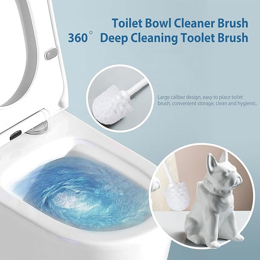 Shar Pei Dog Toilet Brush Holder - White Ceramic Bathroom Decor with Durable Brush, Giftable Foam Packaging