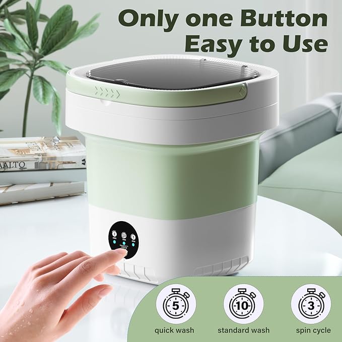 Portable Washing Machine, 7L/12L Upgraded Mini Washing Machine, Suitable for Small Clothes, Foldable Laundry Machine, Ideal for Dorm, Home, Hotel, Camping and Travel (Green, 12L)