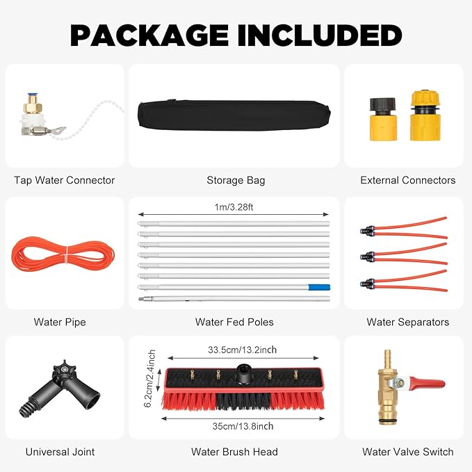 24.3FT Adjustable Solar Panel Cleaner Window Washing Kit with Extension Pole Water Fed Brush Water Fed Pole for Window Cleaning Kit Roof Cleaning Tool
