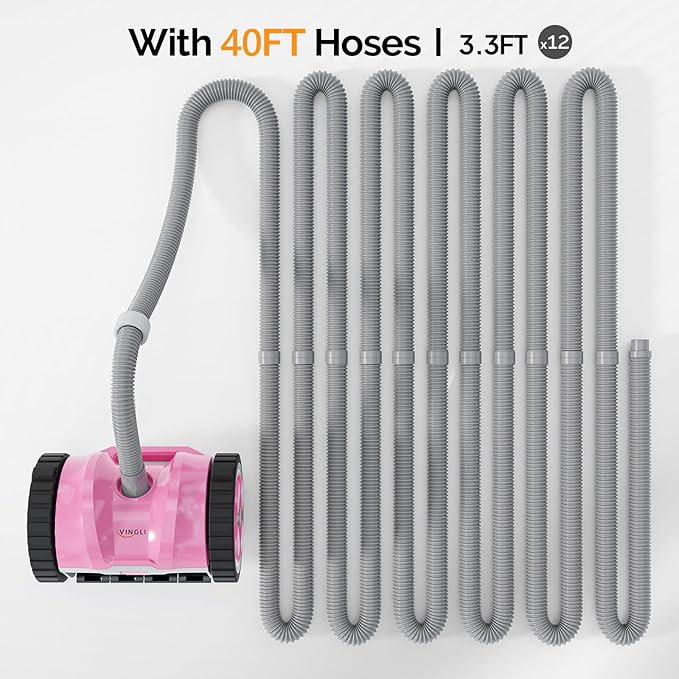 VINGLI Automatic Pool Cleaner for Inground Pools – Suction-Side Pool Vacuum with Powerful Wall-Climbing, 40FT Tangle-Free Hose, Ultra-Quiet Operation – Comfort Pink & Gray
