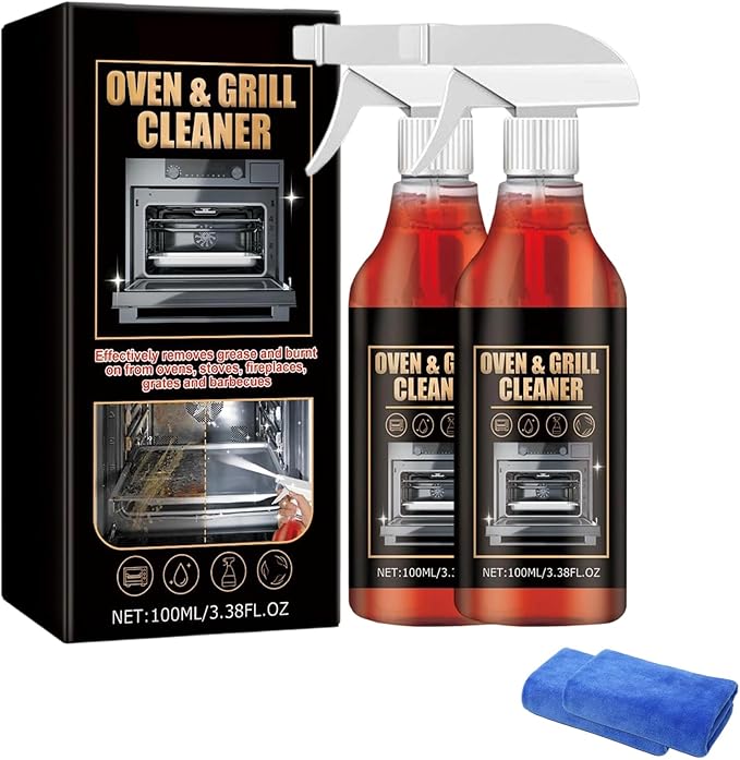 Oven and Grill Cleaning Spray – Dissolves Grease in 5 Minutes, No Scrubbing Required, Removes Odors, Eliminates Thick Grease & Build Up, Grease Remover, 3.38 Floz (2pcs)