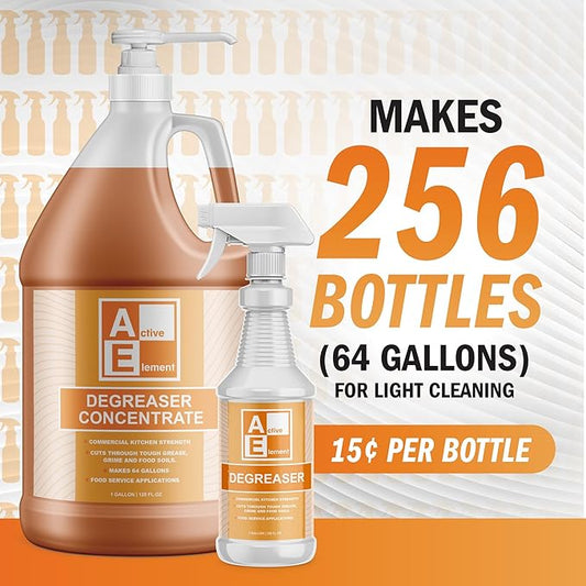 Degreaser Concentrate - Heavy Duty - Makes 256 Gallons of Cleaner- Commercial Kitchen Strength - Removes Tough grease, Grime and Food Soils - Restaurant Floor Degreaser