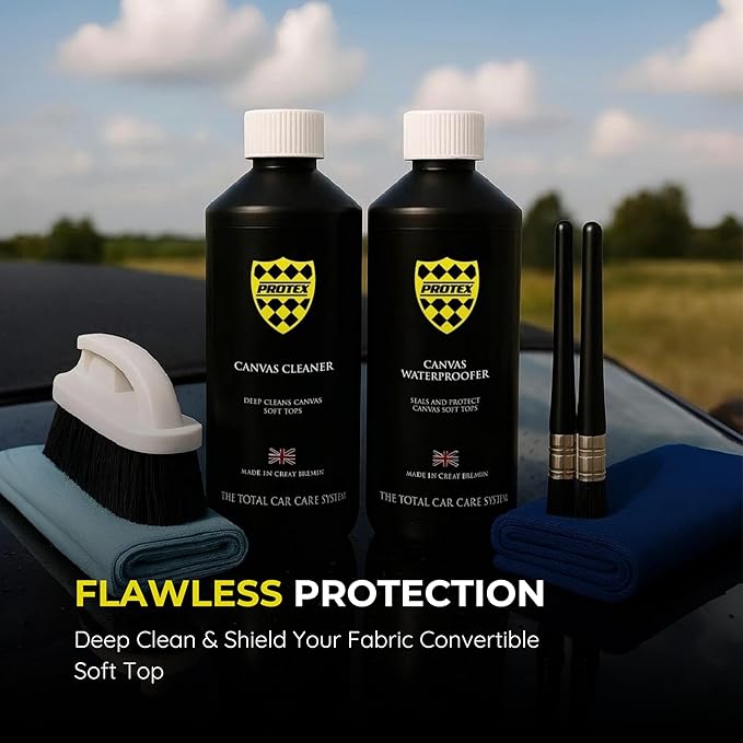 PROTEX World Convertible Soft Top Care Kit with Canvas Cleaner & Waterproofer - 1 LTR, Giant Microfibre Towel, Brushes and Microfibre Clothes - Complete KIT