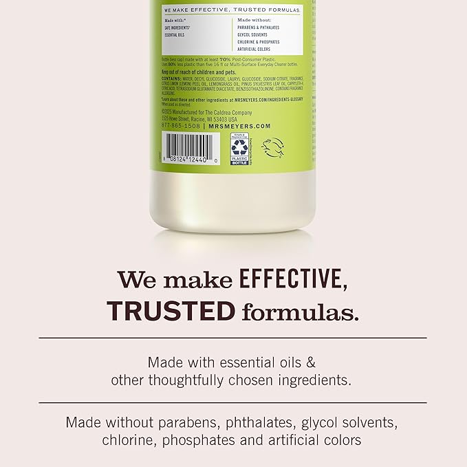 MRS. MEYER'S CLEAN DAY Multi-Surface Cleaner Concentrate, Use to Clean Floors, Tile, Counters, Lemon Verbena, 32 fl. oz