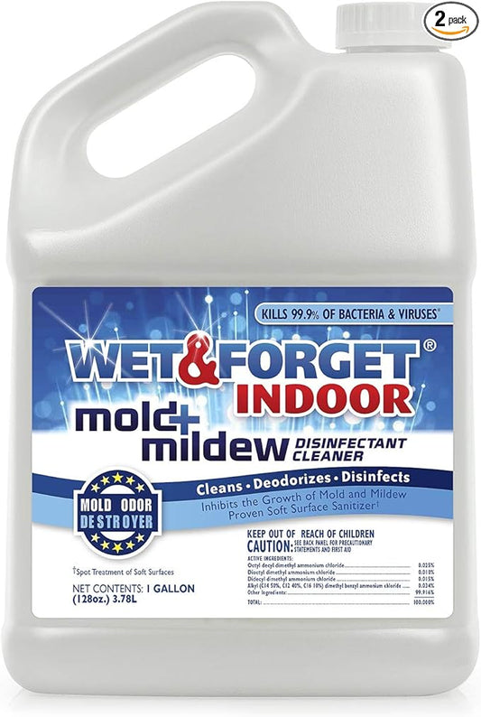Wet & Forget Indoor Mold + Mildew Disinfectant Cleaner, 1 Gallon 2-Pack