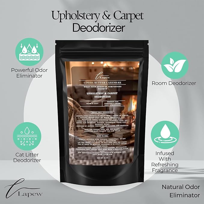 Lapew Cocoa Butter Cashmere Bundle – Carpet Deodorizer Powder & Scented Mop Soap Set – Odor Eliminator for Pet-Friendly Homes