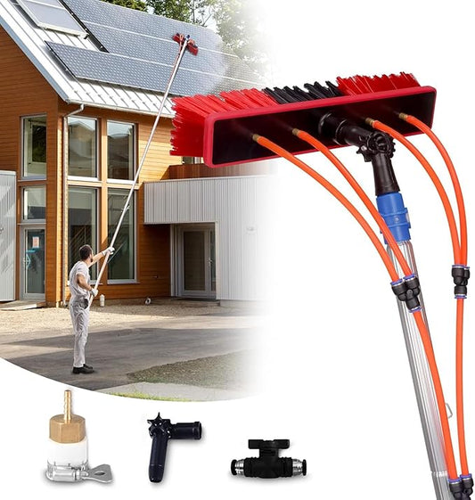 Water Fed Pole Kit Adjustable Solar Panel Cleaning Kit Cleaner Tool for Window Glass Roof Outdoor Glass Brush Window Washing Equipment (20FT)