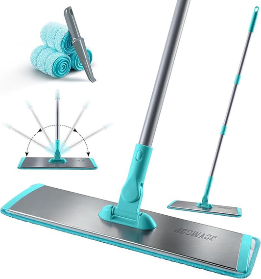 JOYMOOP 18 Inch Dust Mop for Hardwood Floors, Heavy Duty Industrial Wet Dry Mops with Telescopic Handle, Includes 3 Microfiber Mop Pads - Blue-Grey