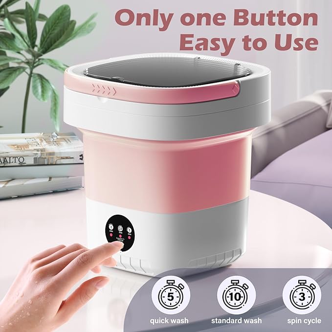 Portable Washing Machine, 7L/12L Upgraded Mini Washing Machine, Suitable for Small Clothes, Foldable Laundry Machine, Ideal for Dorm, Home, Hotel, Camping and Travel (Pink, 12L)