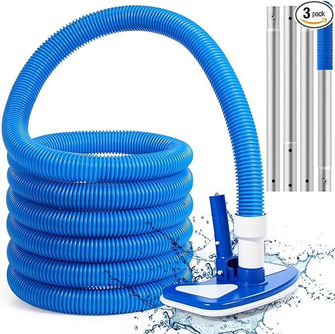 11.8" Swimming Pool Vacuum Head with 47" Long Pole and 1-1/4" x 18ft Hoses Flexible with Wheels for Inground Cleaning