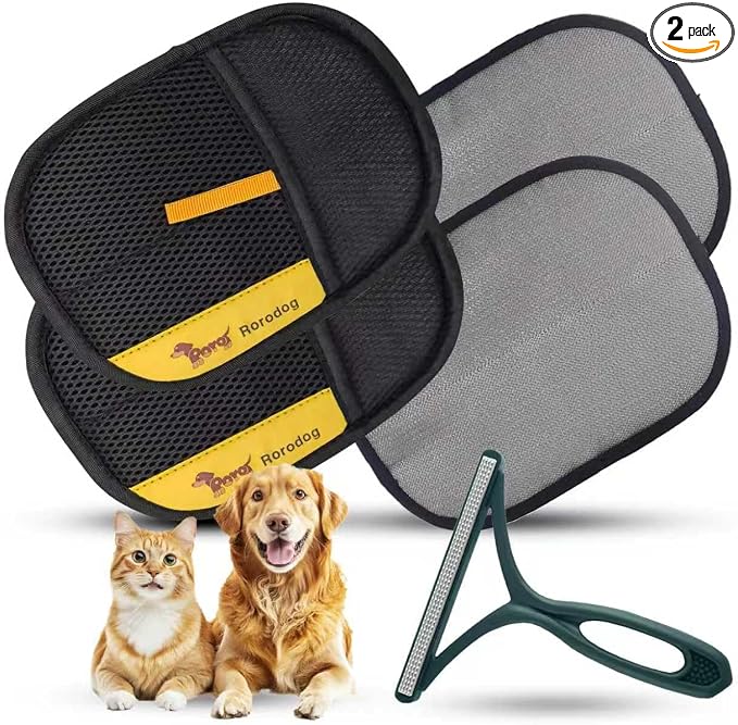 2-PCS Pet Hair Remover Gloves with A Hair/Lint Removal Tool, Reusable Magic Brush Pet Hair Removal Glove for Dogs & Cats, Remove Dog/Cat Hair from Couch, Carpet, Car Seat. by Unknown