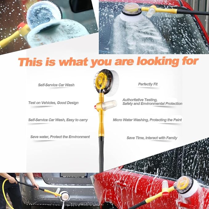 Car Pressure Washer Rotating Wash Brush with Soap Dispenser, Vehicle Care Washing Sponge Cleaning Tool