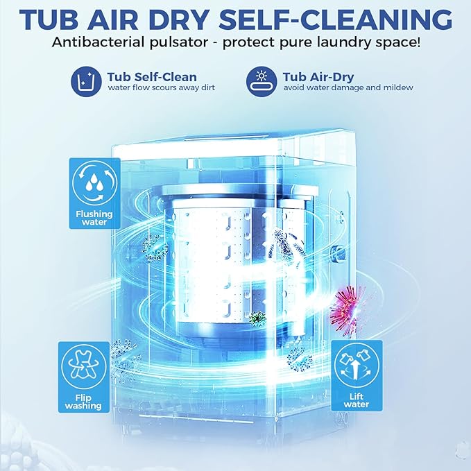 Nictemaw Portable Washing Machine, 20Lbs Capacity Full-Automatic Portable Washer, 2.8Cu.ft Washer and Dryer Combo with 10 Programs 8 Water Levels Laundry Machine for Apartments-Slow-Close Glass Cover