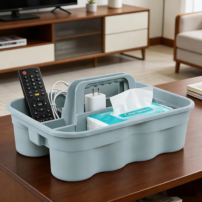 4 Pack Bathroom Cleaning Caddy Organizer with Handle, Plastic Bucket for Cleaning Tool, Gray